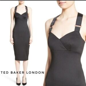 NWOT Ted Baker Neoprene Buckle Bodycon Dress Rose Gold Buckle size  reg $279